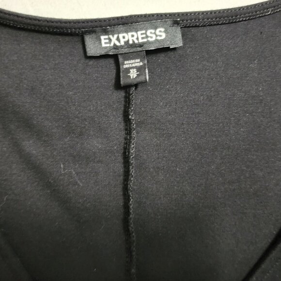 Express Fit & Flare Black V-Neck 3/4 Puff Sleeve w/Ruffle Hem Dress Size XS - Picture 3 of 6